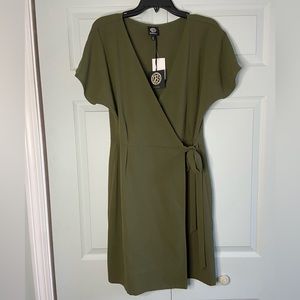 Olive Green Bobeau Wrap Dress, Size Large,